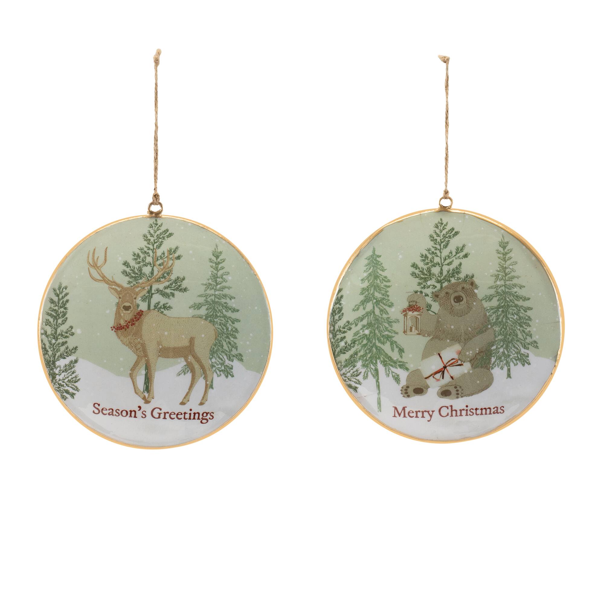 5.75" Woodland Christmas Sentiment Disc Ornament Set